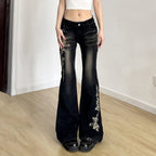 Women's Flared Jeans with Floral Embroidery