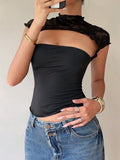 Women's Bodysuit with Lace Collar and Fitted Cut