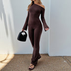 Women's Form-Fitting Off-Shoulder Long Sleeve Shirt with Flared Sleeves