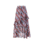 Women's Maxi Skirt with Voluminous Ruffles and Graphic Pattern