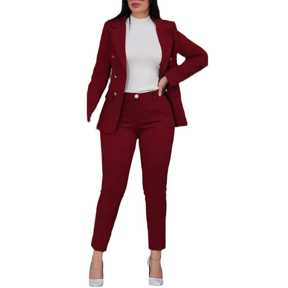 Women's Elegant Suit Set with Tailored Blazer and Slim Trousers