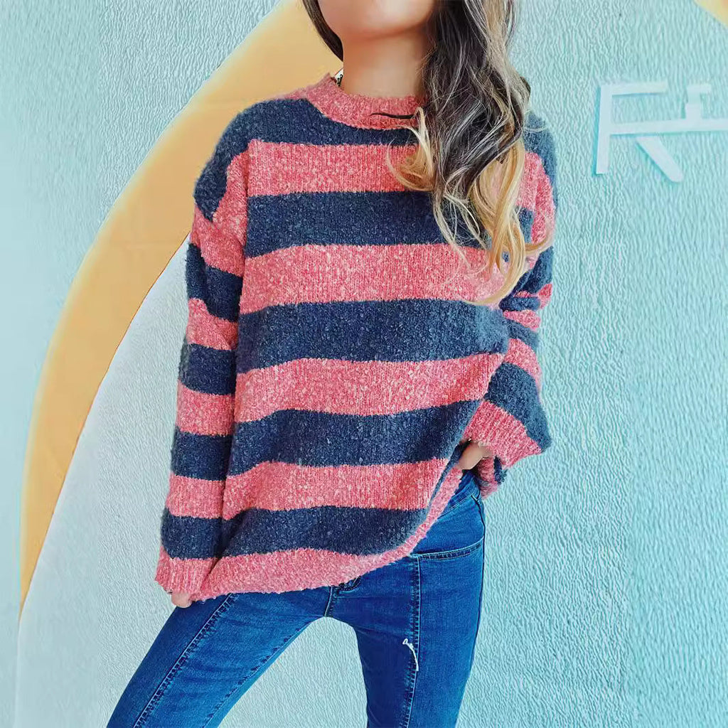 Women's Cozy Striped Sweater in Soft Material with Wide Cut
