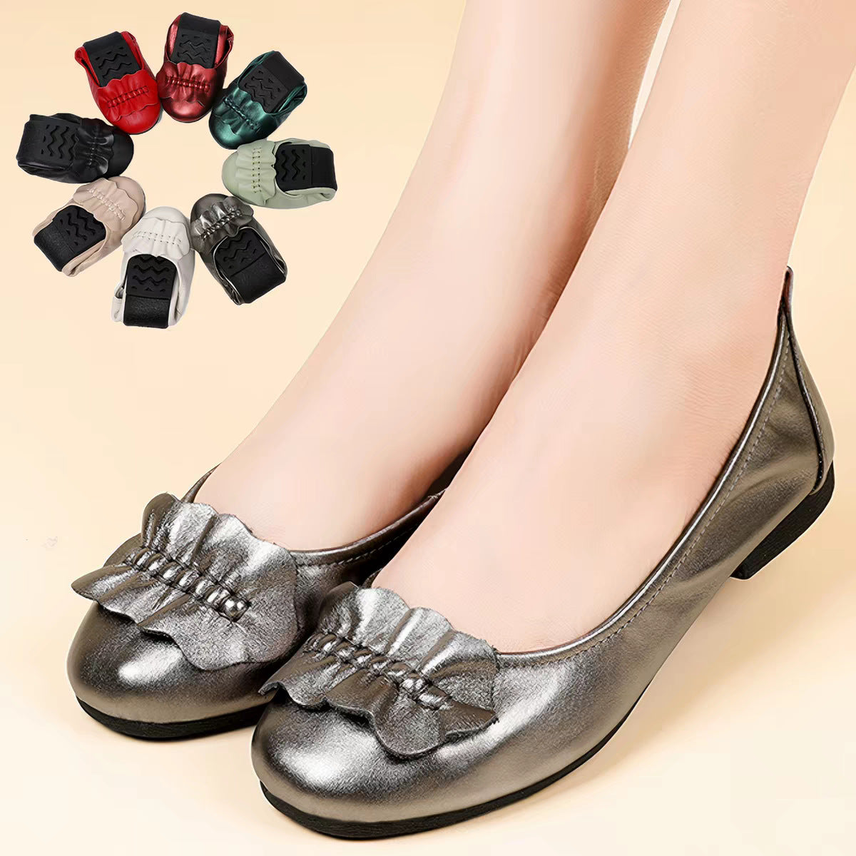 Women's Ballet Flats with Decorative Bow Accent and Non-Slip Sole