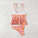 Women's Swimsuit Set with Flowing Top and High Leg Cuts