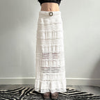 Women's Midi Skirt with Ruffled Hem and Decorative Waist Belt