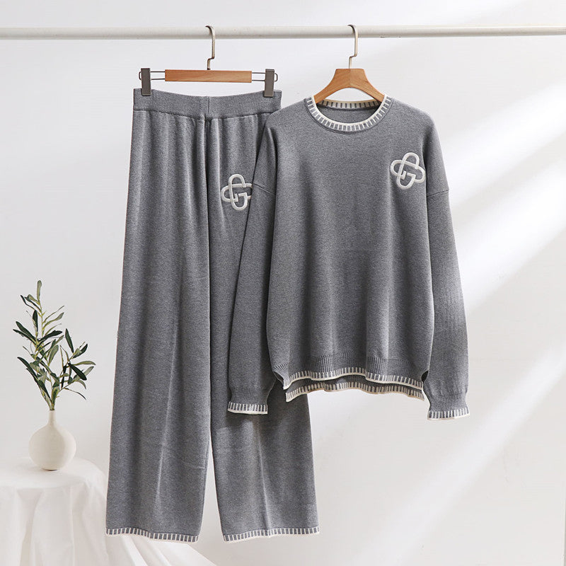 Casual Knit Loungewear Set with Contrast Details