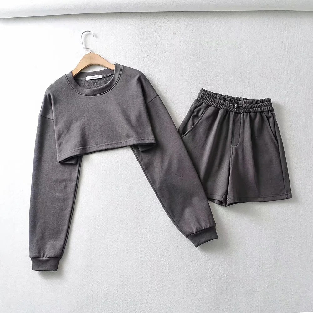 Women's Casual Crop Top and Shorts Set