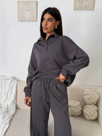 Women's Comfortable Polo Pullover and Relaxed Pants Set
