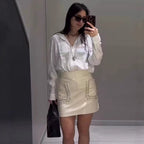 Women's Mini Skirt with Decorative Lace-Up Details and Pockets