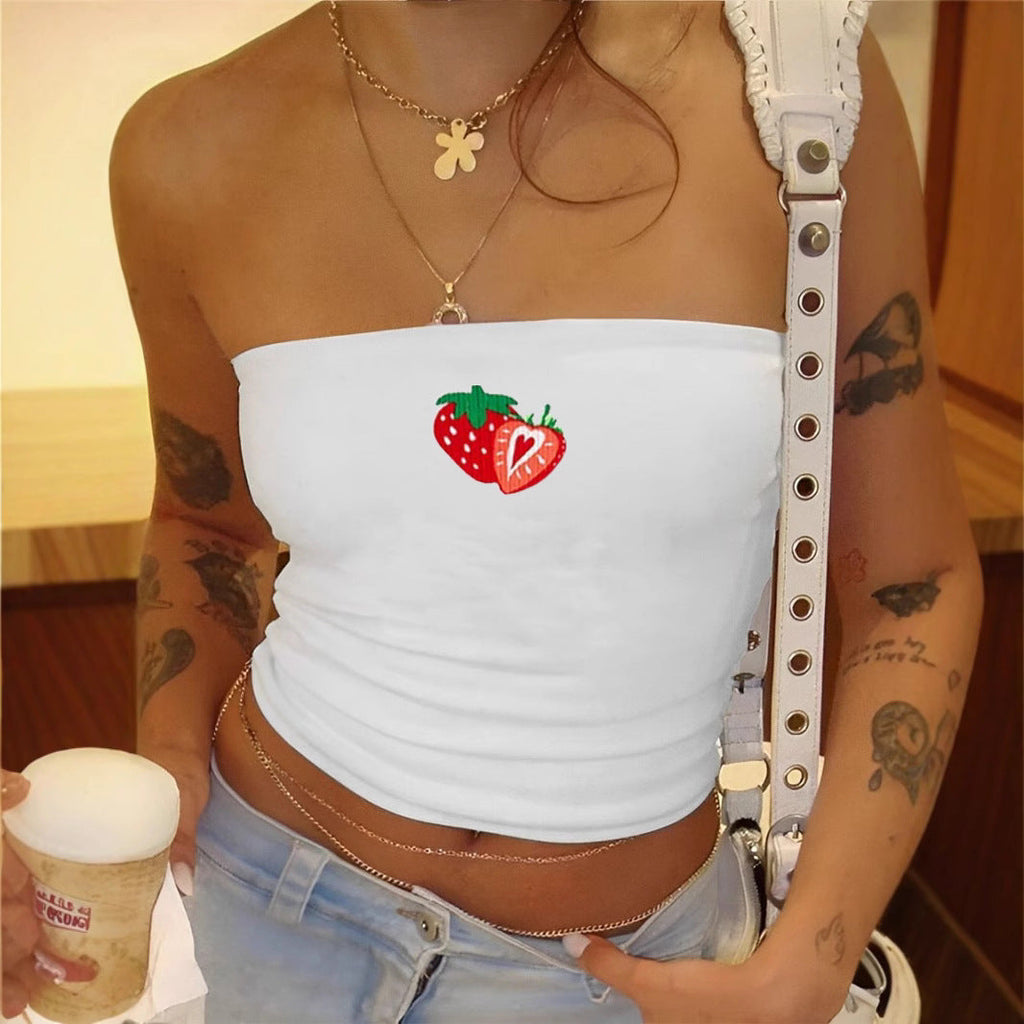 Women's Bandeau Top with Fruit Print and Form-Fitting Cut