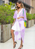 Women's Elegant Crochet Beach Robe with Floral Details and Deep V-Neck