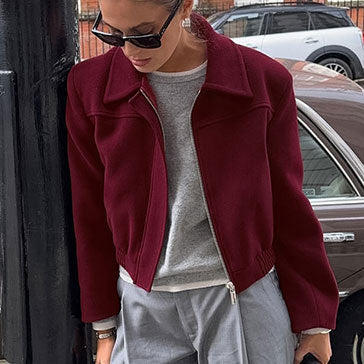 Women's Cropped Fleece Jacket with Stand-Up Collar and Zipper