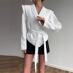 Women's Couture Blazer with Elegant Collar and Waist Belt