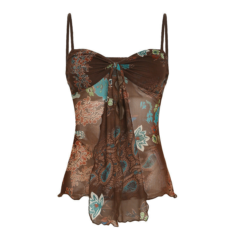 Women's Floral Spaghetti Strap Top with Flowing Design