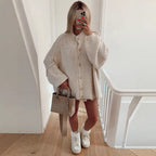 Women's Chunky Knit Cardigan with Button Details and Oversized Fit