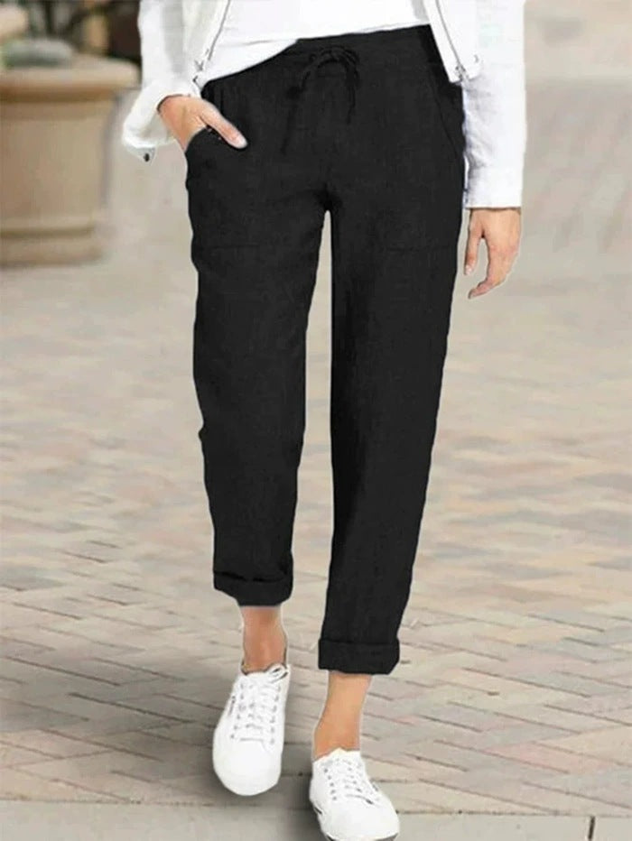 Women's Relaxed Linen Pants with Elastic Waist and Pockets