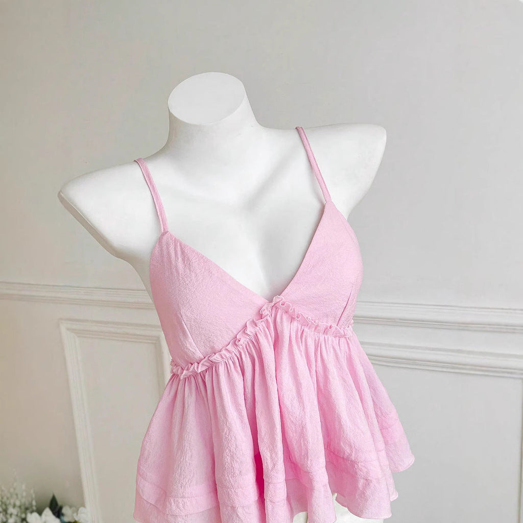 Women's Asymmetrical Ruffled Top with Deep V-Neck