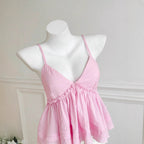 Women's Asymmetrical Ruffled Top with Deep V-Neck