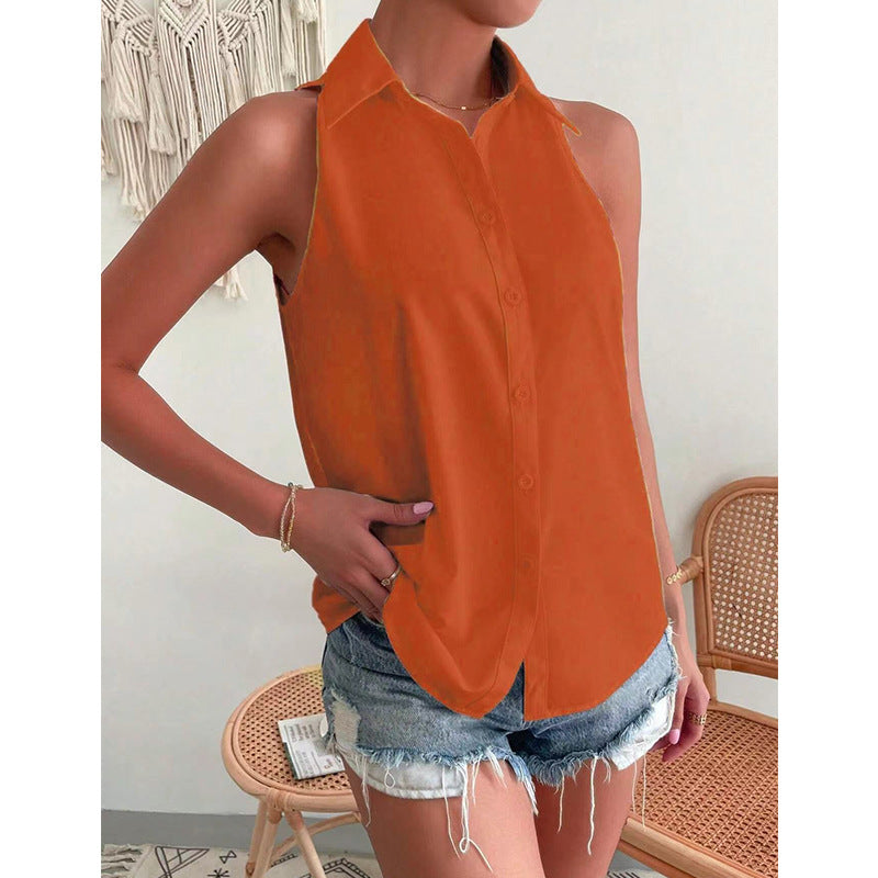 Women's Sleeveless Shirt with Classic Collar