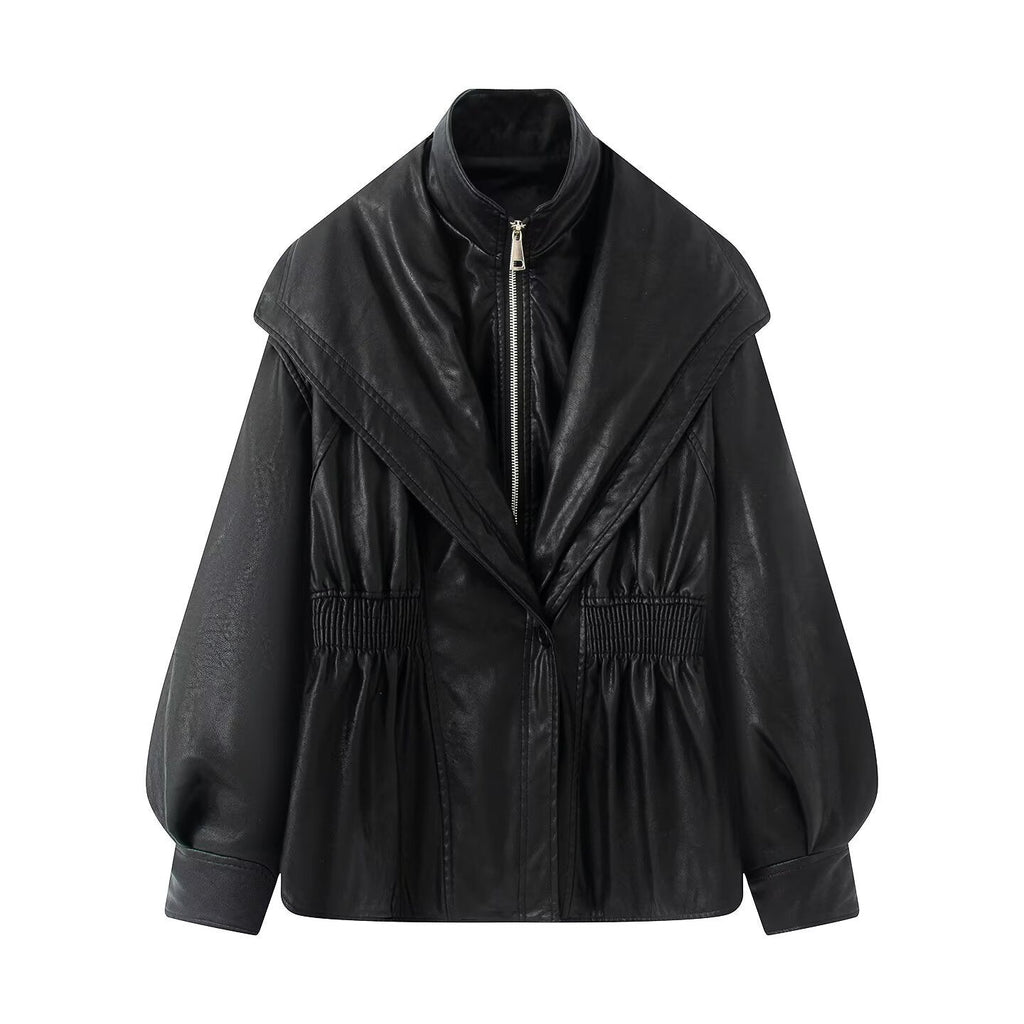 Women's Elegant Biker Jacket with Voluminous Sleeves