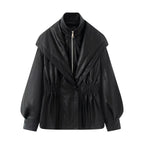 Women's Elegant Biker Jacket with Voluminous Sleeves