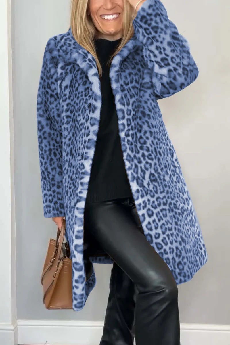 Women's Luxurious Leopard Print Teddy Coat with Soft Fleece