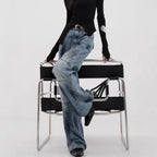 Women's Comfortable Wide-Leg Jeans with Fashionable Stitching