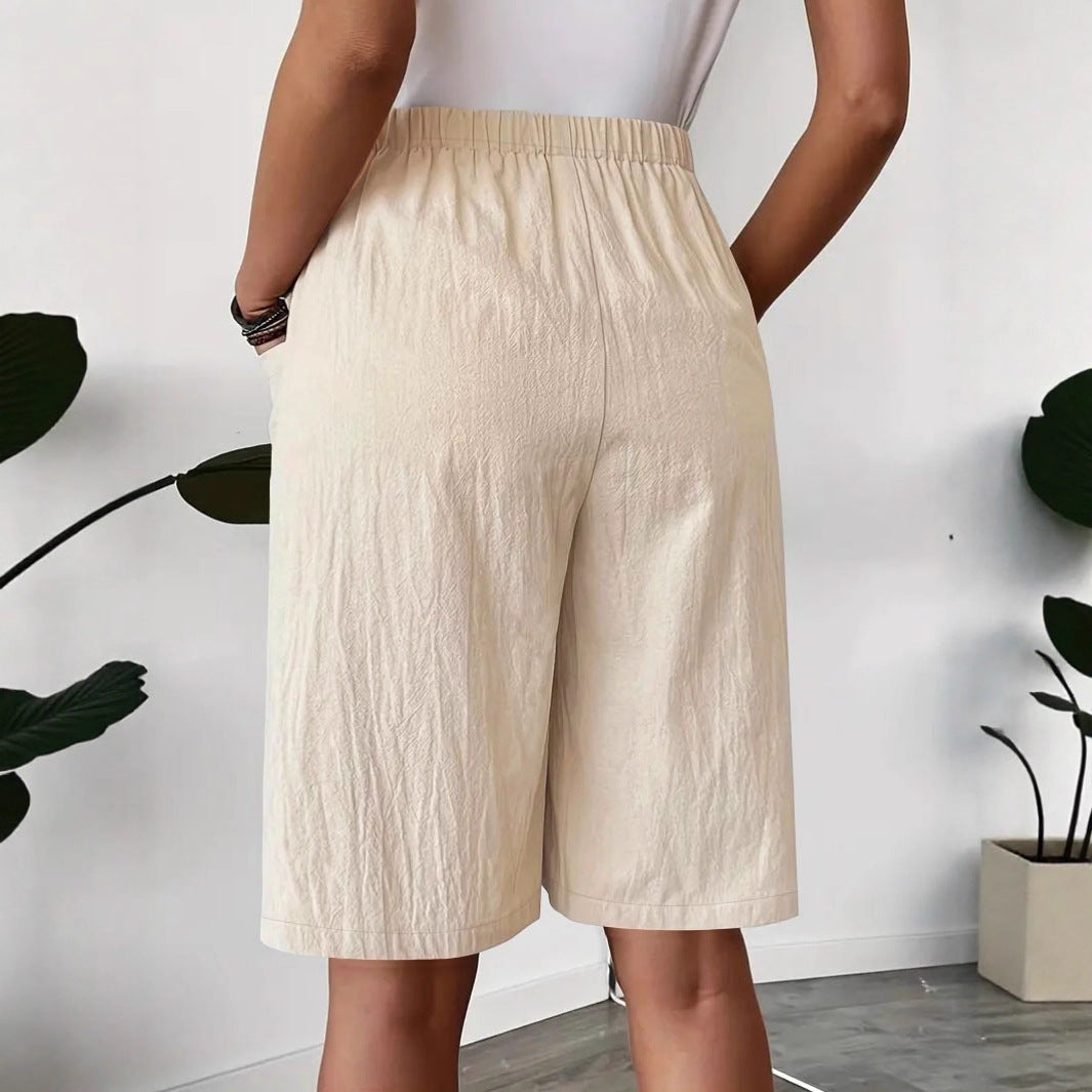 Women's Knee-Length Wrap Skirt with Elastic Waist and Pockets