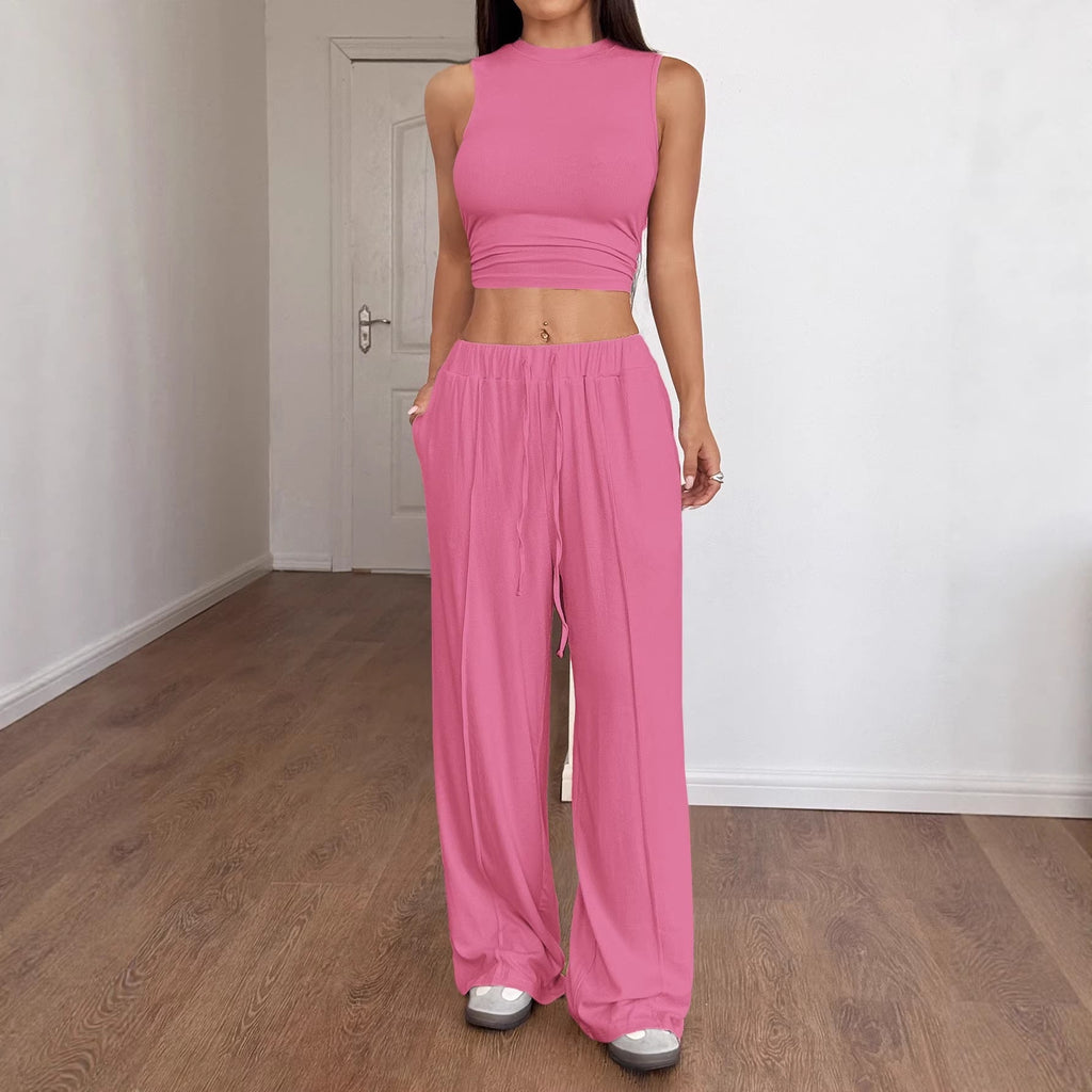 Women's Lounge Set with Sleeveless Top and Wide Pants