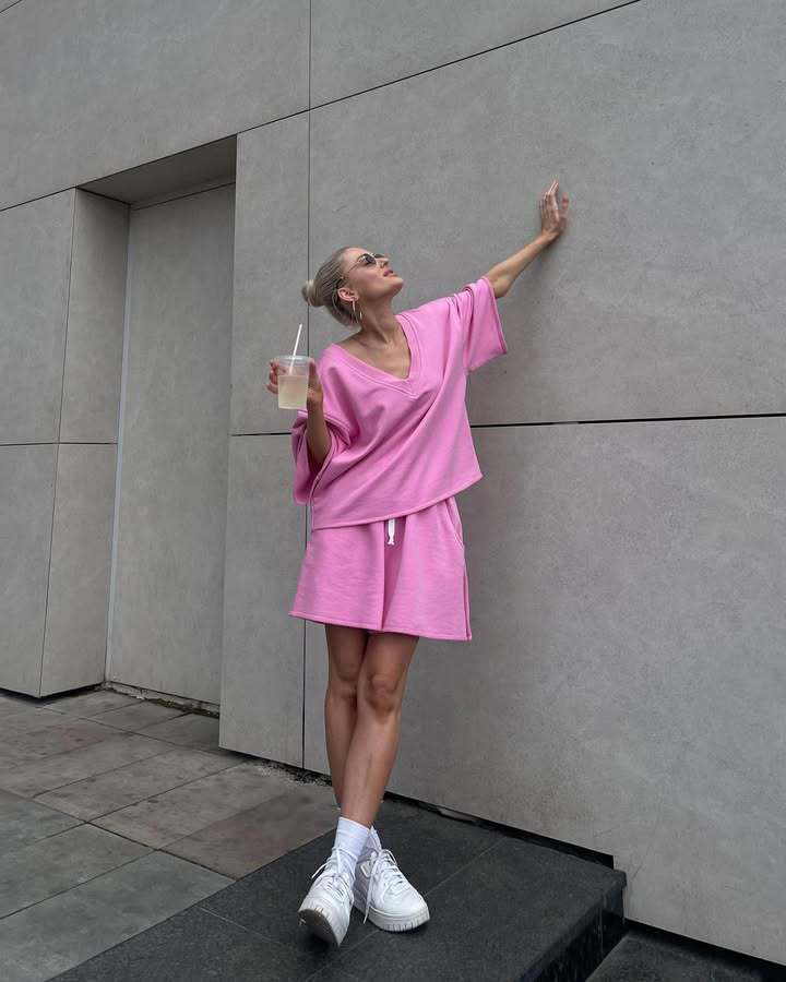 Women's Casual Lounge Set with Oversized Top and Shorts