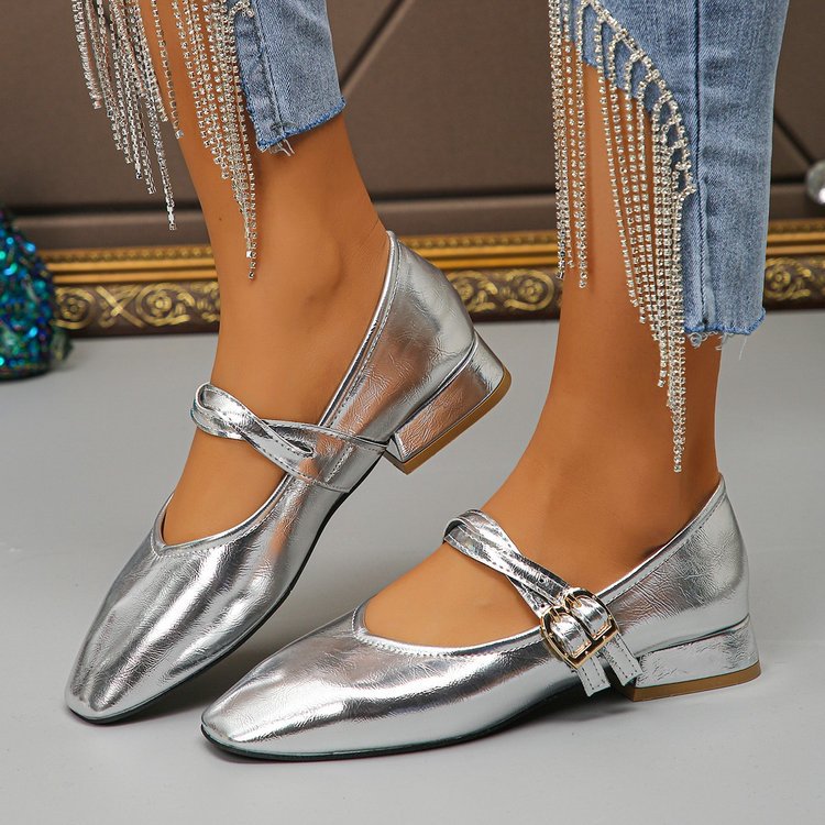 Women's Ballet Flats with Decorative Buckle and Elegant Upper
