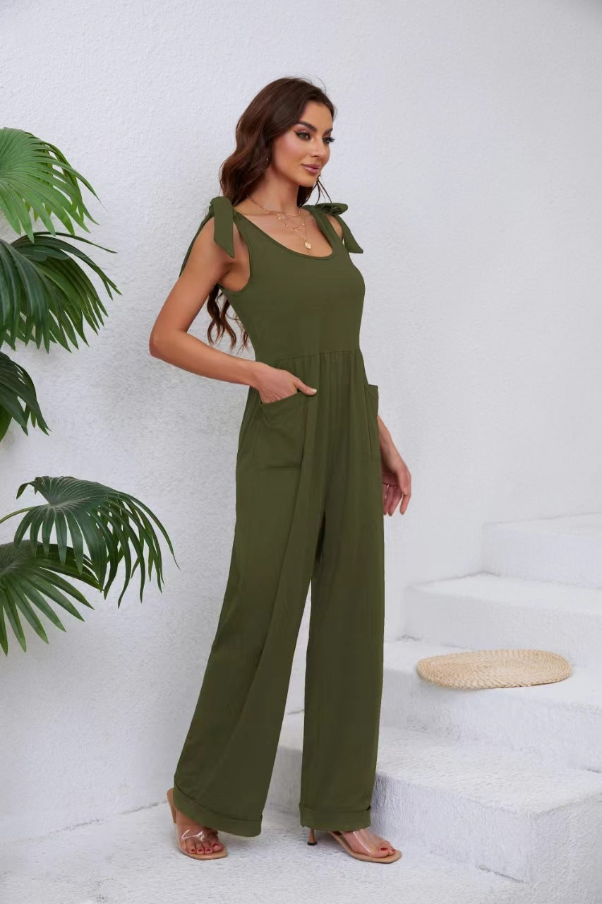 Women's Elegant Jumpsuit with Adjustable Straps and Wide Legs