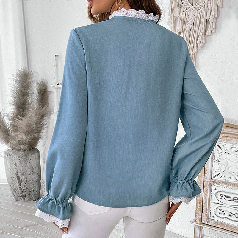 Long Sleeve Blouse with Lace Accents
