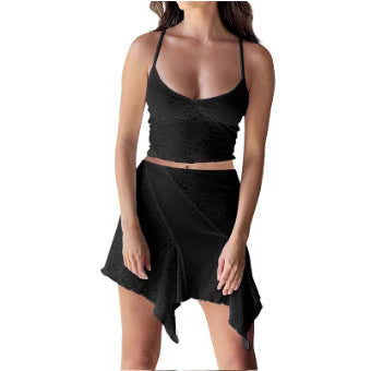 Women's Crop Top and Playful Asymmetric Skirt Set
