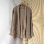 Women's Chunky Knit Cardigan with Elegant Lapels and Waist Belt
