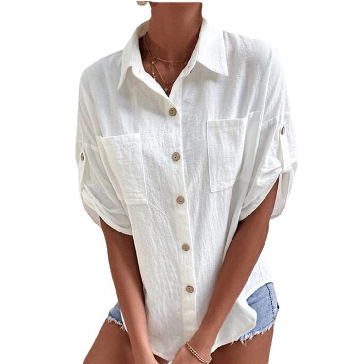 Women's Short-Sleeve Shirt with Patch Pockets and Relaxed Fit