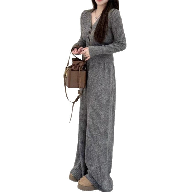 Elegant Knit Jumpsuit with Button Details and Wide Leg