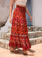 Women's Maxi Skirt with Voluminous Hem and Colorful Pattern