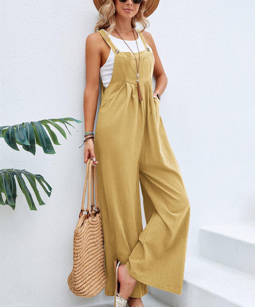 Women's Casual Wide-Leg Jumpsuit with Buckle Closure