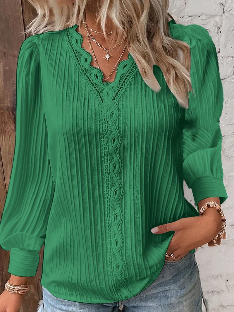 Women's Blouse with Textured Design and Romantic Lace Accents