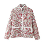 Women's Floral Jacket with Pockets and Elegant Collar
