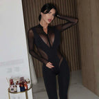 Women's Bodysuit with Sheer Inserts and Figure-Hugging Cut