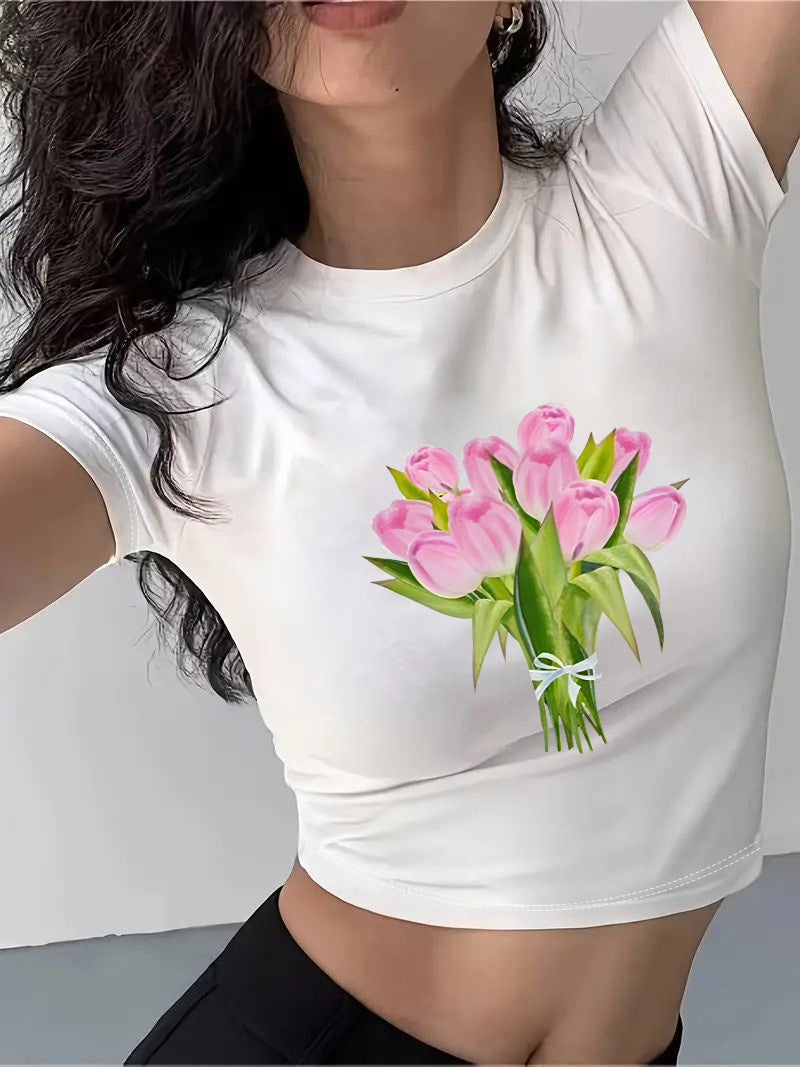 Women's Crop T-Shirt with Cocktail Design