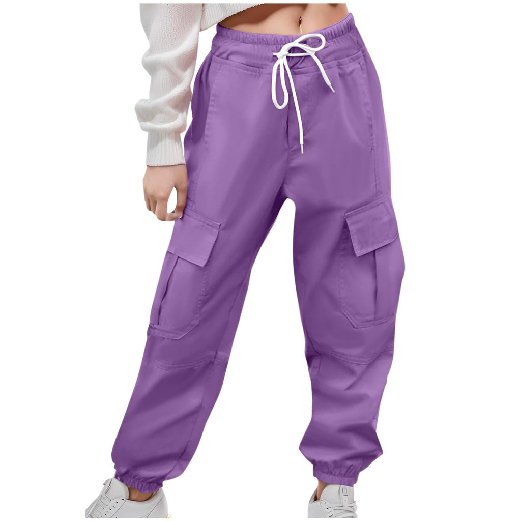 Women's Cargo Pants with Elastic Waist and Side Pockets