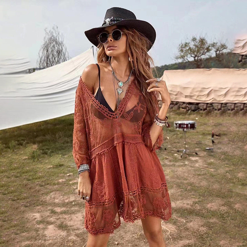 Women's Airy Beach Cover-Up with Elaborate Embroidery