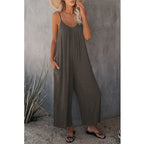 Women's Casual Summer Jumpsuit with Deep Neckline and Pockets