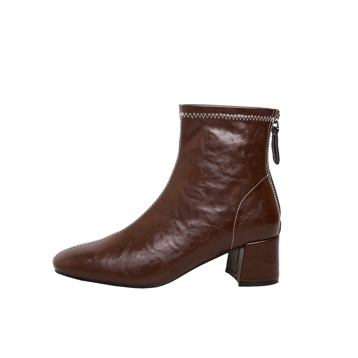 Women's Leather Ankle Boots with Block Heel