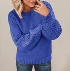 Women's Chunky Knit Sweater with Voluminous Sleeves and Textured Surface