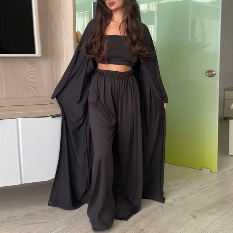 Women's Elegant Lounge Suit with Wide-Cut Cardigan