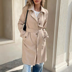 Women's Elegant Minimalist Trench Coat with Belt and Pockets